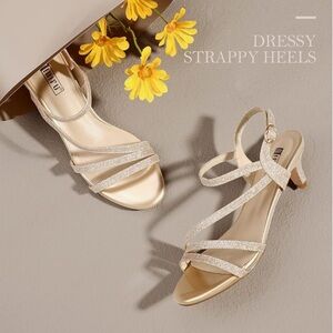 IDIFU Gloria Gold Glitter Strappy Kitten Heel Sandals Womens Size 8 Bridal
